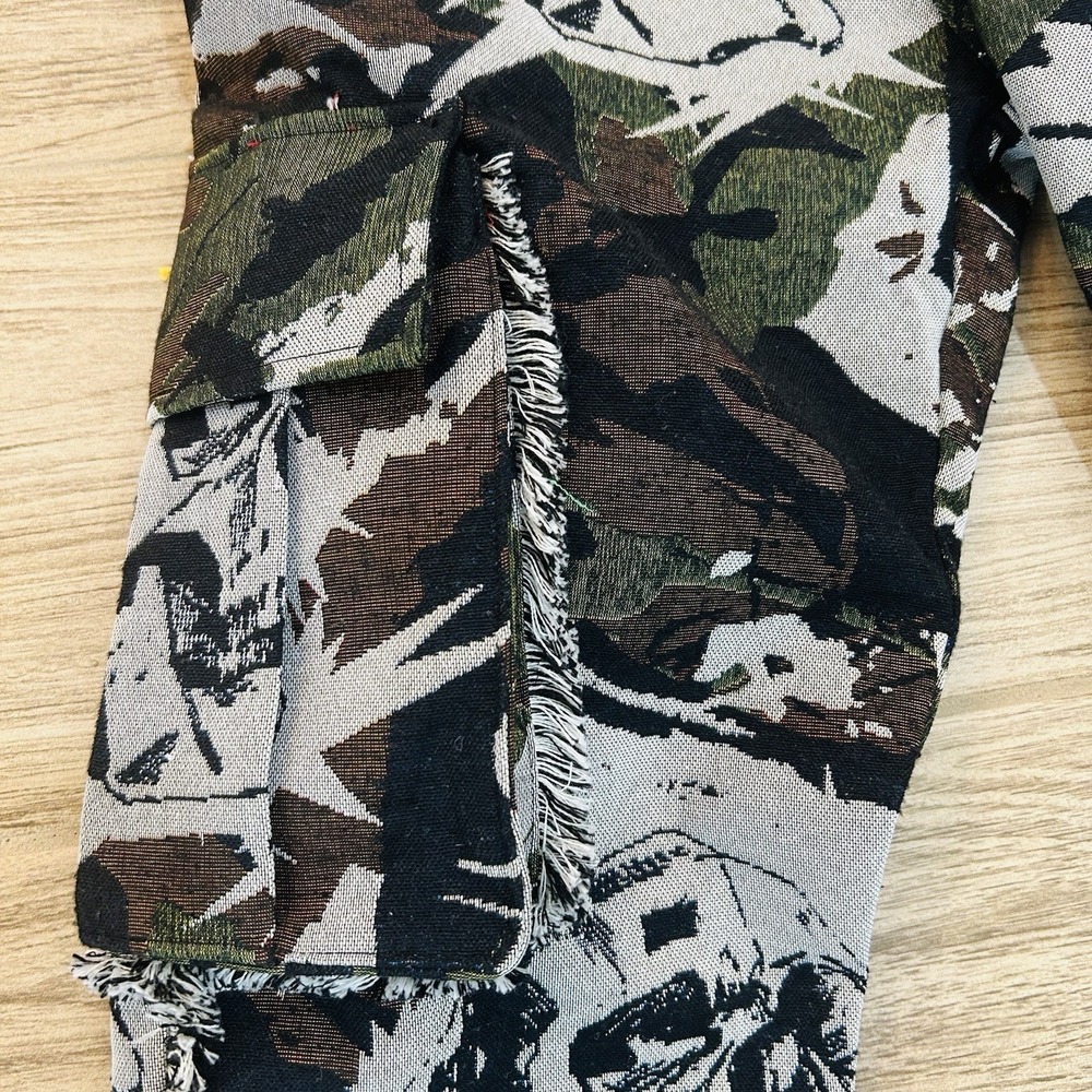 Rebel Vengeance Skull Camo Tapestry Cargo Pants Black Green Mens 30x32 Fringe - Picture 4 of 12